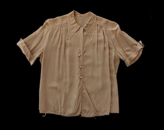 1930s -1940s Dagger Collar Textron Blouse - As Is