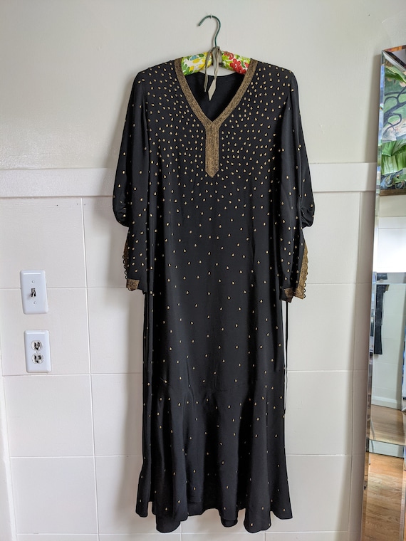 RARE 1930s Studded Dress Gold Raindrops on Black R