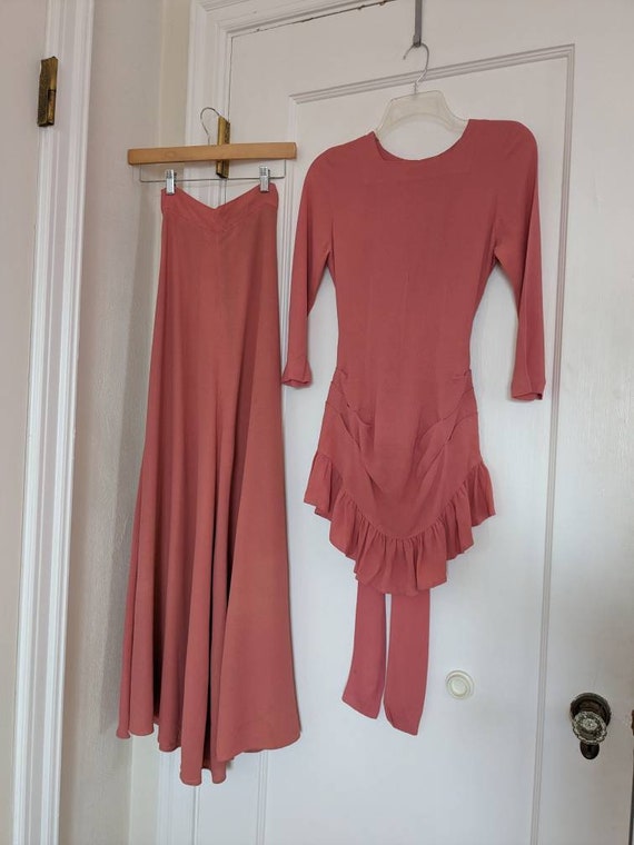 1930s Pink Rayon Blouse & Skirt Set XXS XS
