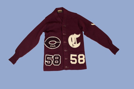 Ladies 1950s Varsity Sweater Wool Cardigan 58 Smal