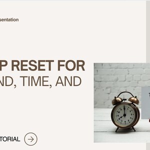 May include: Presentation slide with text "A 10 STEP RESET FOR YOUR MIND, TIME, AND ENERGY." An alarm clock and a sign that says "WHAT TO EXPECT" are on the right. The date "December 13, 2025" is in the upper right corner.