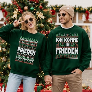 Hässlicher Weihnachtspulli für Pärchen Sweatshirt Xmas lustiger Weihnachtspullover für Paare Geschenk kuschelig Ich komme In Frieden Sweater