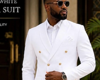 Men's White Double Breasted Blazer Suit, Nigerian Groom Wedding Tuxedo