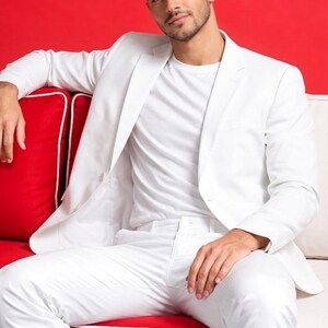 Men's White Blazer Suit | Minimalist Designer Wedding Outfit, Slim Fit Jacket image 2