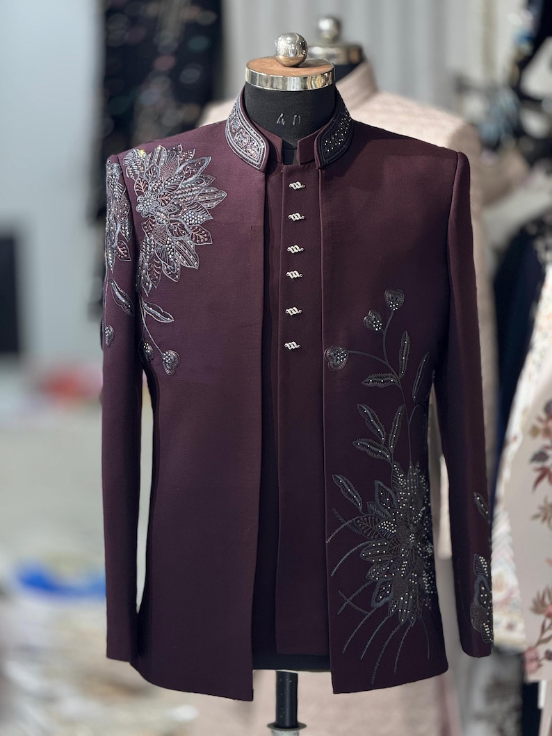 Maroon Embroidered Jodhpuri Suit Set for Men | Designer Bandhgala ...