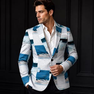 Unique Mens Blazer Abstract Print Custom Jacket Wedding Dinner Wear