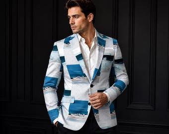 Blazer único para hombre con estampado abstracto, chaqueta personalizada para bodas y cenas.