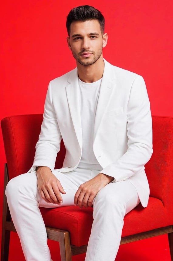 Men's White Blazer Suit | Minimalist Designer Wedding Outfit, Slim Fit Jacket