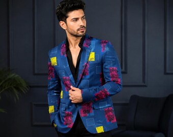 Blazer con estampado abstracto para hombre / Chaqueta de fiesta llamativa / Traje de arte moderno / Confección a medida
