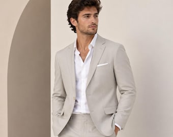 Blazer beige claro para hombre, chaqueta de novio a medida, abrigo deportivo formal para recepción de boda.