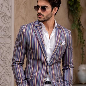Linen Stripe Men Jacket - Etsy