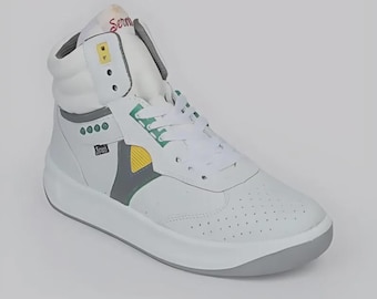 Servis Cheetah High Top Sneakers OG – White Yellow Green Afghani Tali Style Trainers