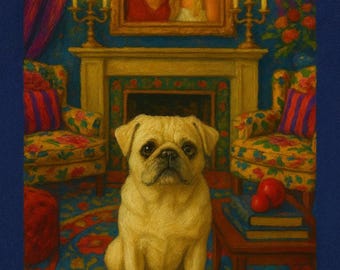 Maximalist Pug Wall Art Print, Colorful Dog Portrait, Whimsical Living Room Art, Pug Lover Gift, Digital Download