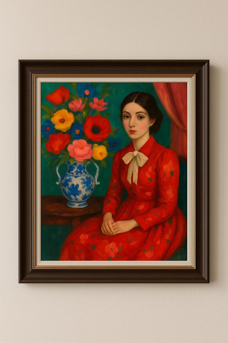 Elegant Woman With Flowers Art Print | Vintage-inspired Portrait Wall ...
