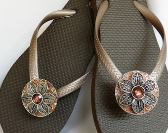 Copper and Silver Flower Flip Flop Clips Interchangeable Accessory for Sandals