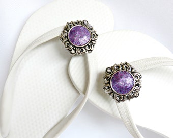 Sparkly Purple and Silver Flip Flop Charms Versatile Shoe Clips for Sandals, Crocs, Peep Toe Pumps Accessories for Shoes