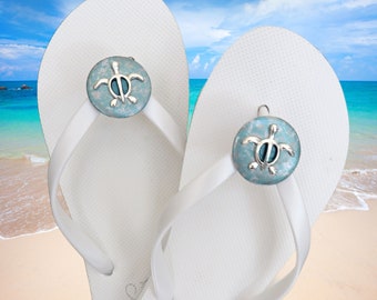 Sea Turtle Flip Flop Clips, Tropical Ocean Wrapping Shoe Charms – Interchangeable Accessories
