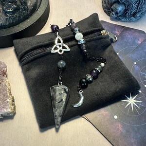 Lunar Eclipse - Larvikite/Labradorite/Amethyst/Black Obsidian Pendulum image 5