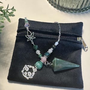 Lotus Grove - Moss Agate/Rose Quartz/Green Aventurine Pendulum