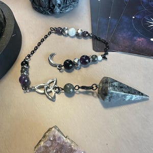 Lunar Eclipse - Larvikite/Labradorite/Amethyst/Black Obsidian Pendulum