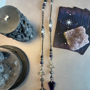 Lunar Eclipse - Larvikite/Labradorite/Amethyst/Black Obsidian Pendulum image 2