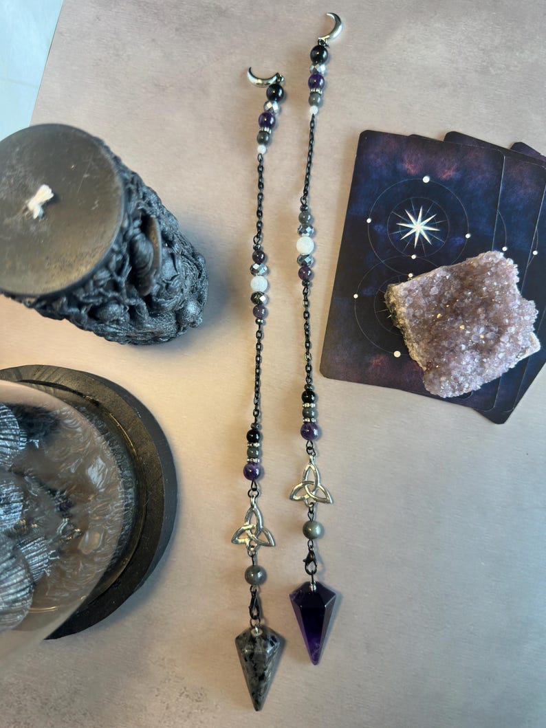 Lunar Eclipse - Larvikite/Labradorite/Amethyst/Black Obsidian Pendulum image 2