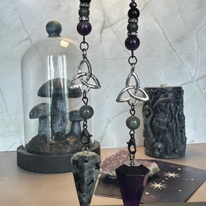 Lunar Eclipse - Larvikite/Labradorite/Amethyst/Black Obsidian Pendulum image 3