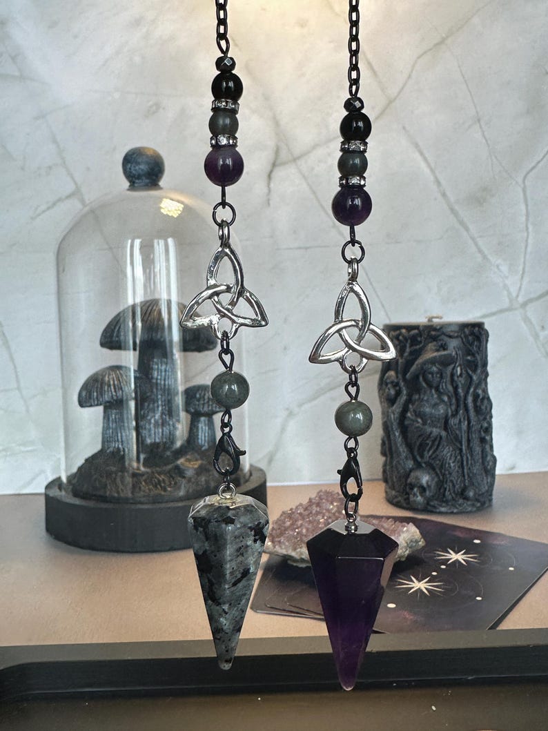 Lunar Eclipse - Larvikite/Labradorite/Amethyst/Black Obsidian Pendulum image 3