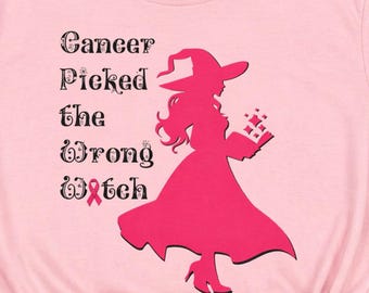 Cancer Picked the Wrong Witch Shirt, breast cancer witch shirt