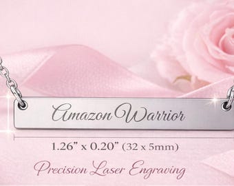 Amazon Warrior Necklace Breast Cancer Survivor Gift, Mastectomy Warrior Jewelry, Breast Cancer Awareness Bar Necklace