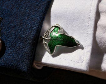 Boutons de manchette feuille elfique mariage fantastique - bijoux design nature celtique vert foncé accessoire de marié cadeau pour lui Nature d'inspiration celtique