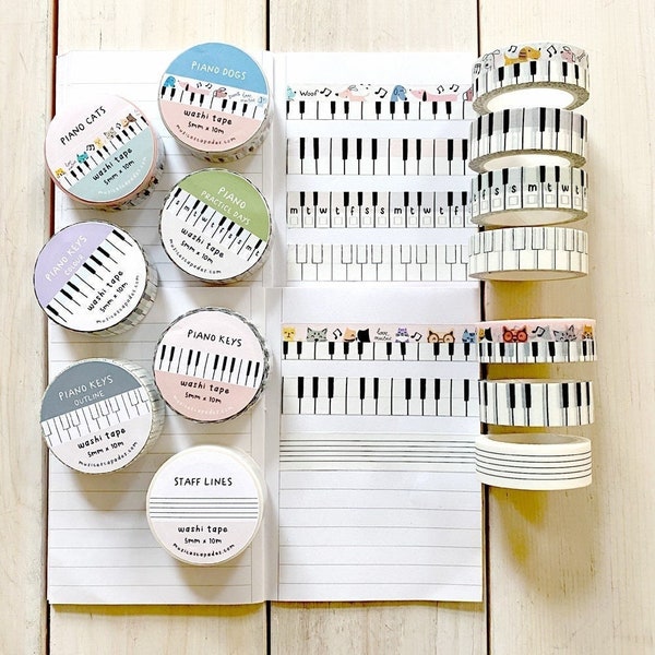 Piano Keys Music Staff Lines Decorative Washi Tape, 10m Full Roll Washi Tape, Musician Gift, Piano Music Washi for Bullet Journal, Planner