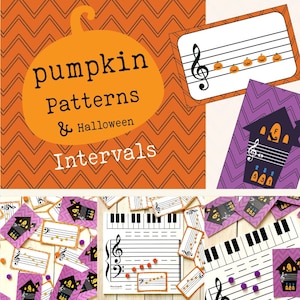 Halloween Printable Music Game, Halloween Activity, Pumpkin Pattern Note Reading Game, Halloween Music Intervals Pattern, Sight Reading Game