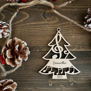 Personalized Wooden Christmas Tree Ornament, Musician Gift, Music Ornament, Music Note Ornament, Treble Clef Ornament, Music Teacher Gift