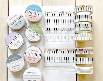 Piano Keys Music Staff Lines Decorative Washi Tape, 10m Full Roll Washi Tape, Musician Gift, Piano Music Washi for Bullet Journal, Planner