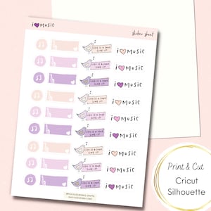 i LOVE Music Printable Planner Stickers| Cricut and Silhouette | Music Journal Sticker | Music Clip Art | Digital Stickers Goodnotes