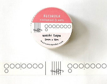 Recorder Fingering Chart Washi Tape, 10m Washi Tape, Musician Gift, Washi for Bullet Journal, Music Lessons, Recorder Music Lessons