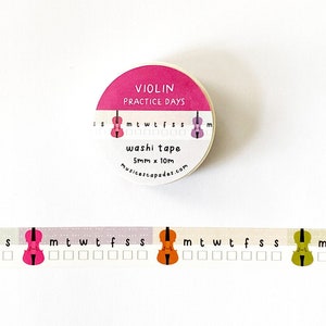 Violin Music Practice Chart Decorative Washi Tape, 10m Washi Tape, Musician Gift, Violin Washi for Bullet Journal, Violin Practice for Kids