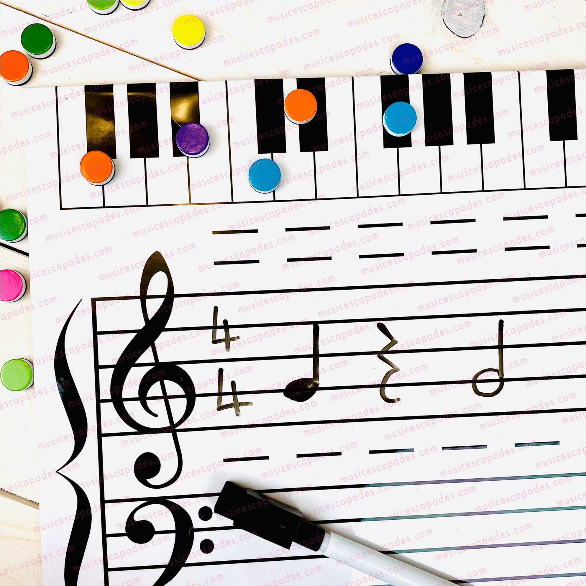 Jumbo Magnetic Music Staff Whiteboard - 47"x17.5" W/Piano Keyboard (Includes Markers)