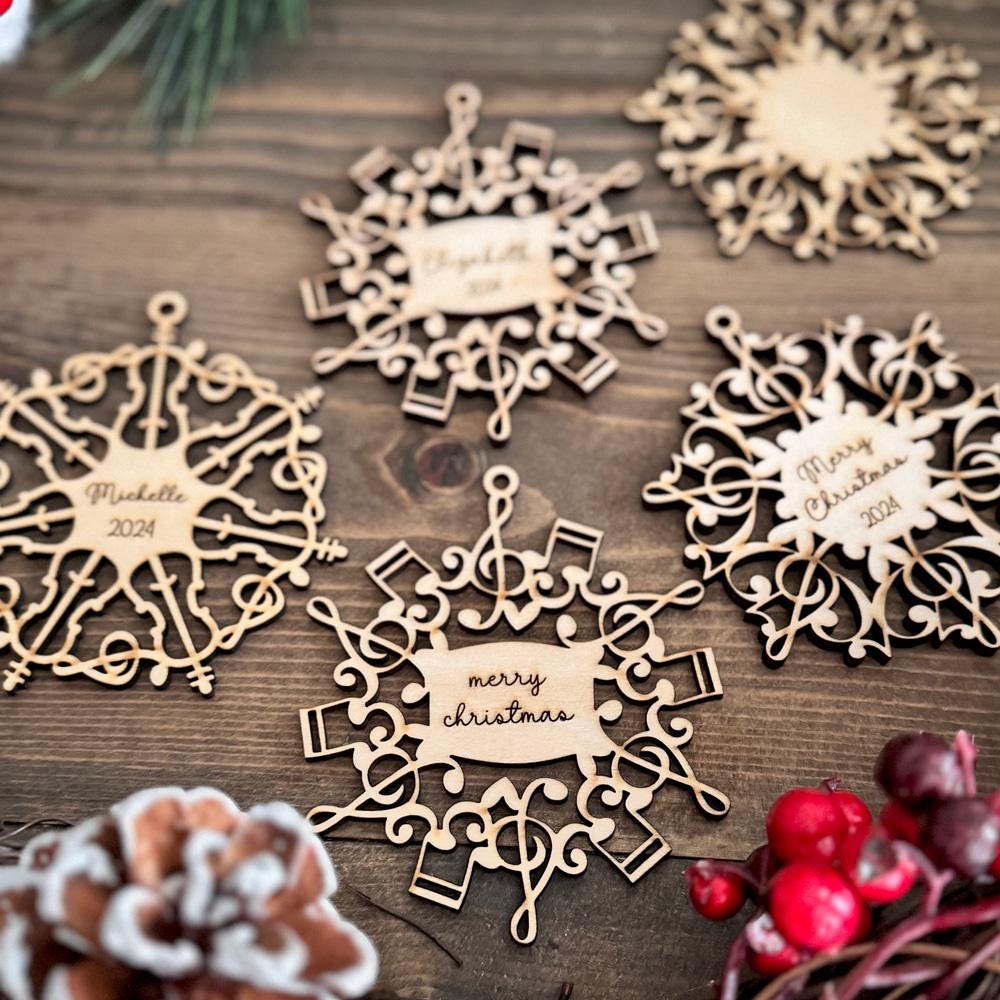 Personalized Wooden Musical Snowflake Ornament, Musician Gift, Music Ornament, Music Note Ornament, Treble Clef Ornament, Music Teacher Gift