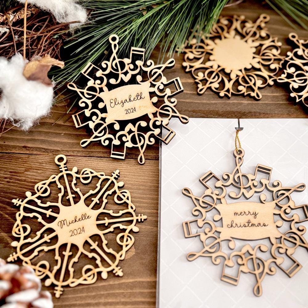 Personalized Wooden Musical Snowflake Ornament, Musician Gift, Music Ornament, Music Note Ornament, Treble Clef Ornament, Music Teacher Gift
