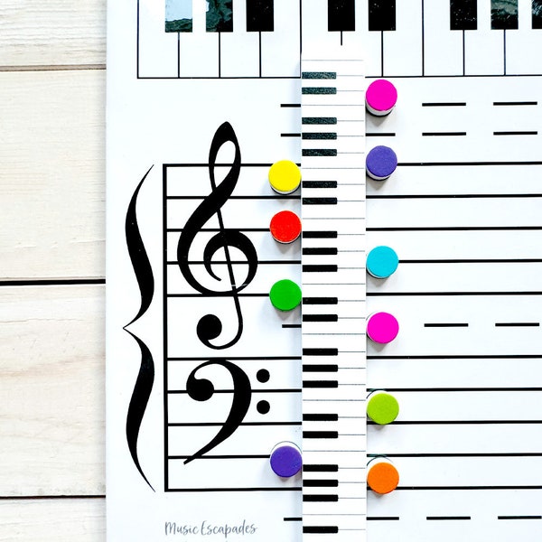 Magnetic Wooden Piano Ruler for Piano Lessons, Music Theory, Note Reading, Piano Students, Music Teaching, Music Teacher Gift