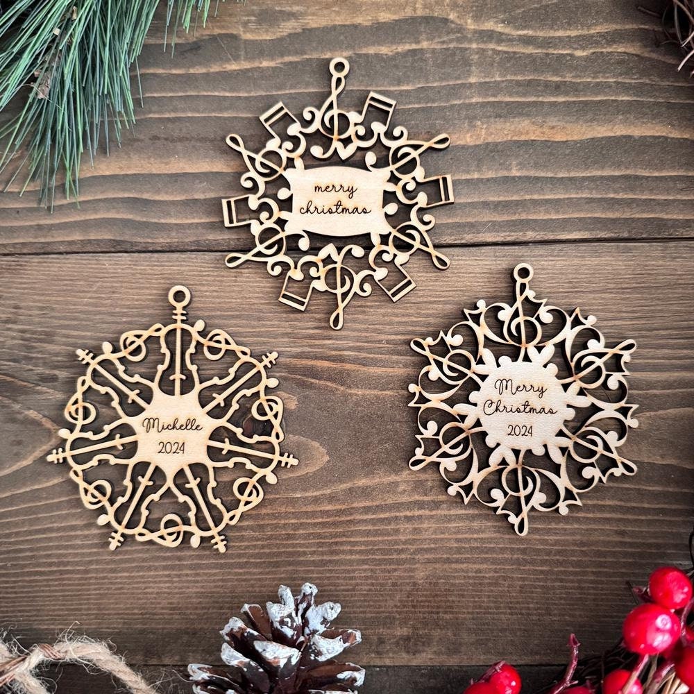 Personalized Wooden Musical Snowflake Ornament, Musician Gift, Music Ornament, Music Note Ornament, Treble Clef Ornament, Music Teacher Gift