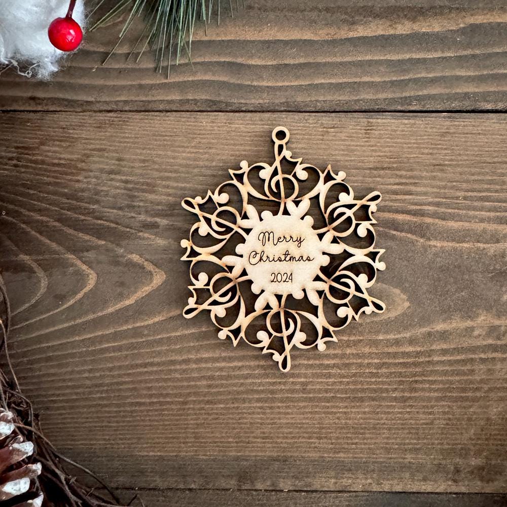 Personalized Wooden Musical Snowflake Ornament, Musician Gift, Music Ornament, Music Note Ornament, Treble Clef Ornament, Music Teacher Gift
