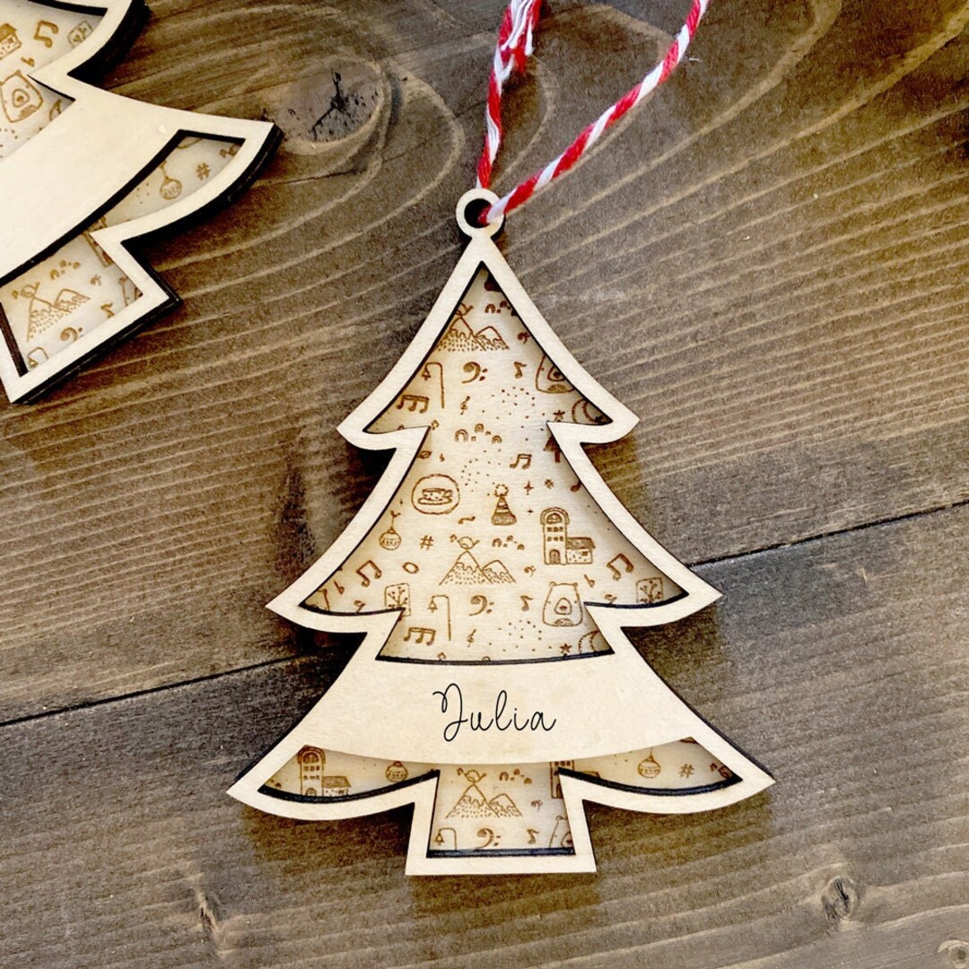 Personalized Rustic Style Christmas Tree Engraved Wooden Ornament ...