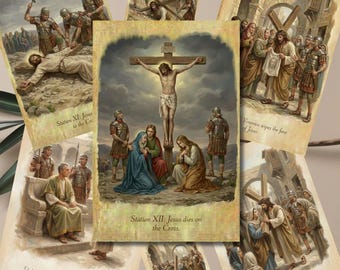 Stations of the Cross Printable Wall Art (14 Prints + 2 Easter Bonus Images), Way of The Cross Print Digital Download, Via Crucis