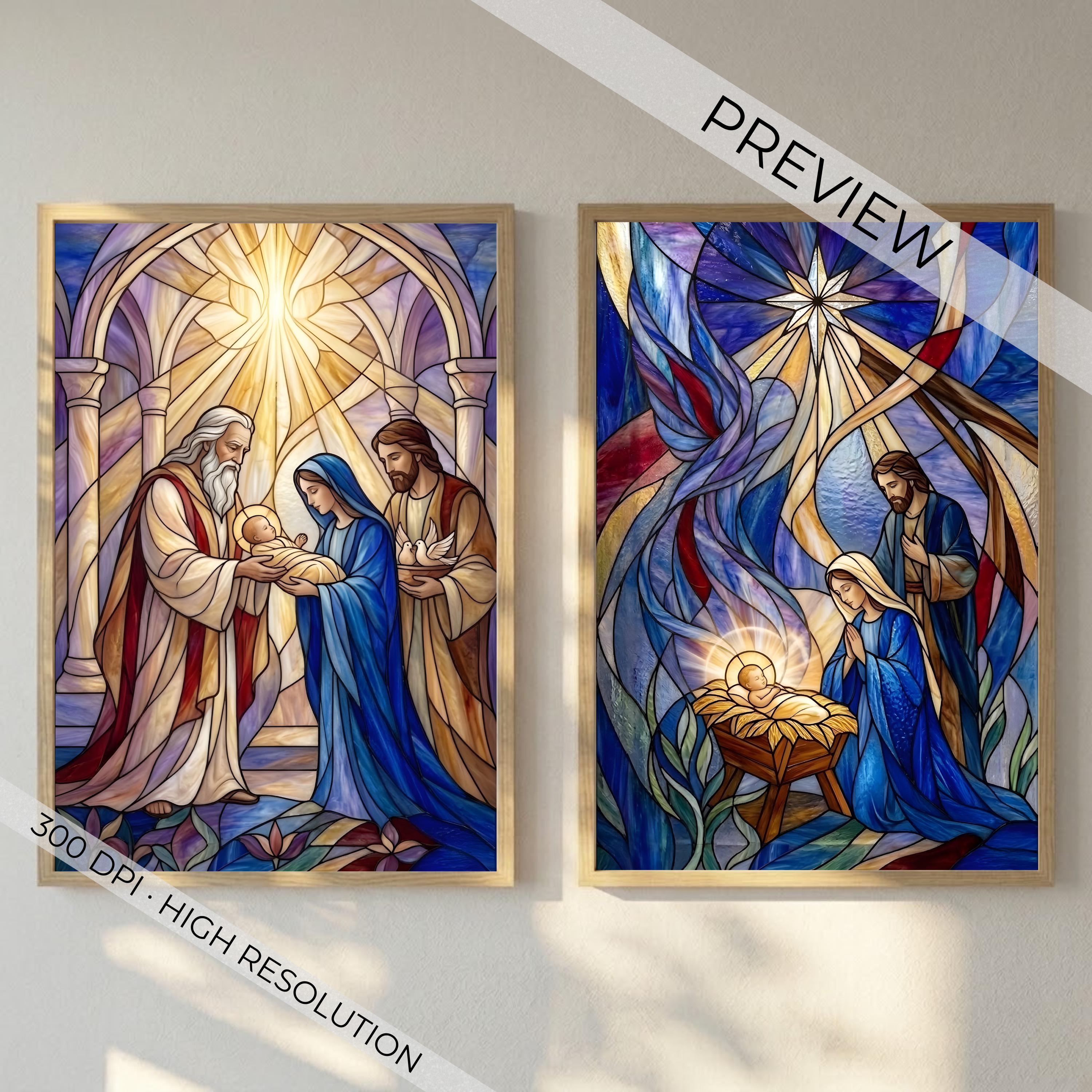 Mysteries of the Rosary Stained Glass Print Set, Catholic Wall Art, 20 ...