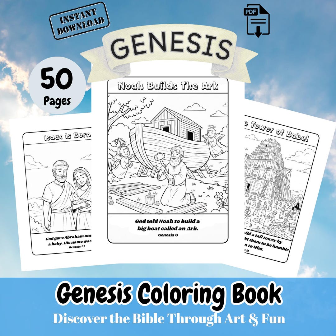 Genesis Bible Coloring Book for Kids – 50 Scripture Pages (PDF Download ...