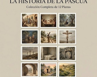 Semana Santa Imprimible Set de 16 Láminas, Historia de Jesús, Arte Cristiano Pascua, Decoración Religiosa, Descarga Digital