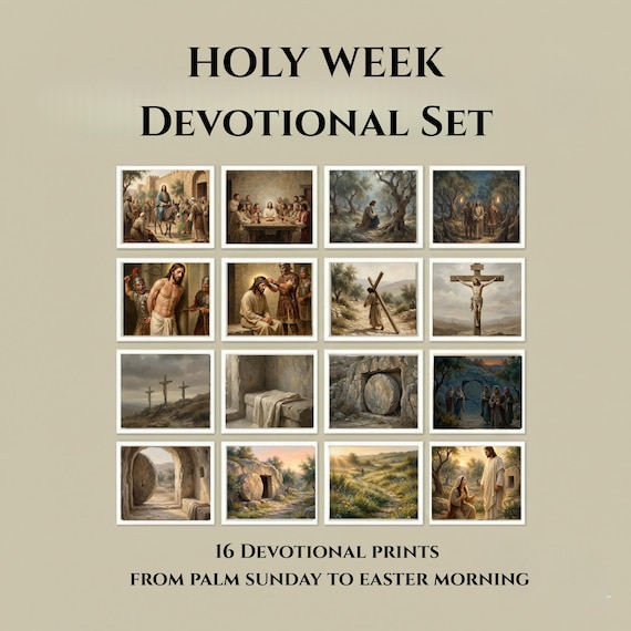 Holy Week Printable Wall Art Set of 16, Passion of Christ, Christian Gallery Wall Decor, From Palm Sunday to Easter Morning Devotional